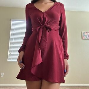 Express Burgundy Long Sleeve Tie Dress